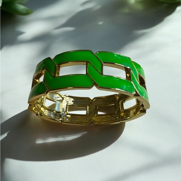 Jewelry - Green and Gold Enameled Hinge Bracelet NEW
